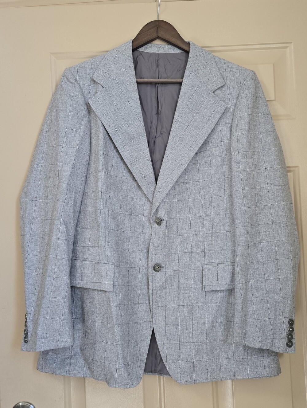 Vintage Yves Saint Laurent Men's Grey Windowpane Check Wool Blazer Sport Coat 40